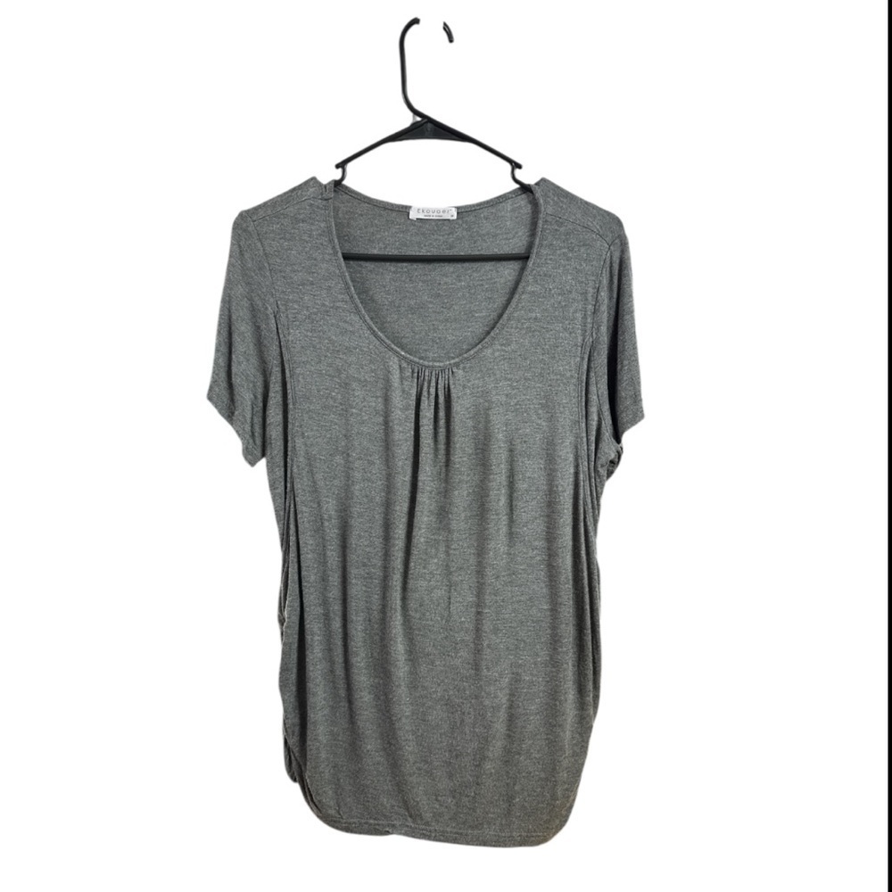 EKOUAER Gray Pleated Front Cinched Side Hem Blouse - Size Medium - EUC